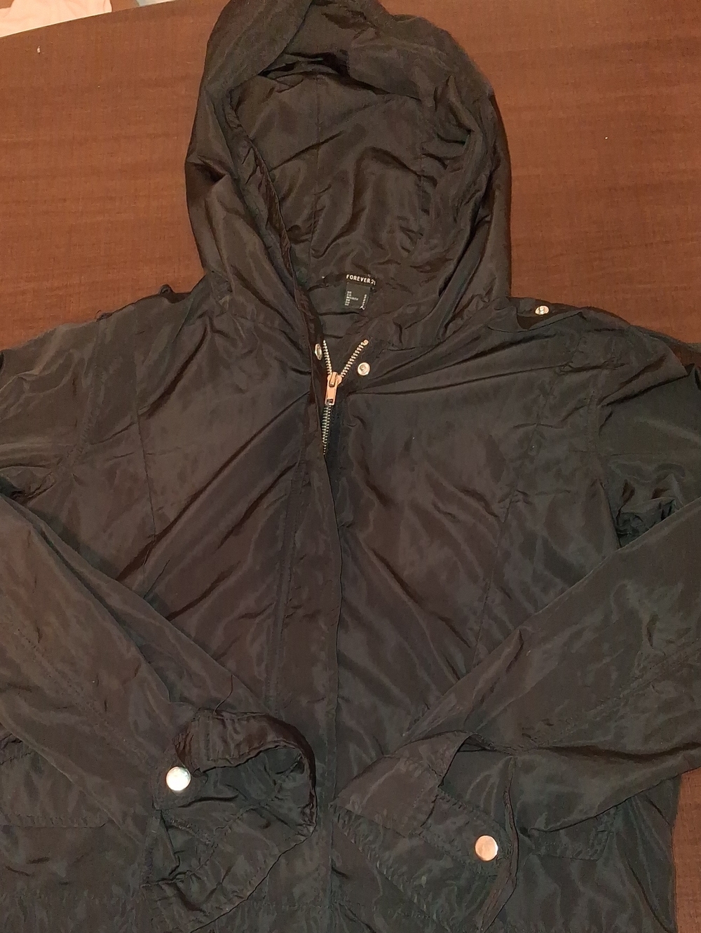 Forever 21 Black Hooded Raincoat Jacket